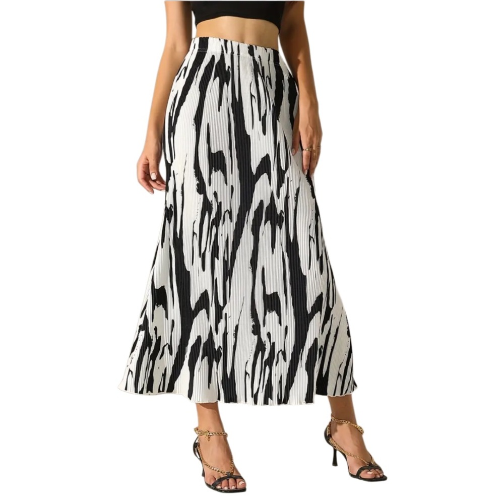 NEW CCB Zebra Print Skirt Abstract High-Waisted Midi Maxi Pleated Flowy Skirt S